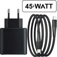 Phreeze Usb-C Oplaadstekker + Nylon usb-C naar usb-C Oplader 3 Meter Lang - 45w - Super Fast Charging - Universele Thuislader - Usb-C - Adapter voor S24,S23,Note,S22, S21, S20, Tablet S7, Tablet S8