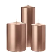 Wiedemann Cilinderkaarsen/stompkaarsen - set van 3 - metallic roségoud - 7x13/10x15/7x20 cm