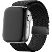 Bandz Gevlochten nylon band met Parachute sluiting - geschikt voor Apple Watch Series 1/2/3/4/5/6/7/8/9/10/11/SE/SE2/SE3 - iWatch nylon bandje voor kleine maten: 38mm/40mm/41mm/42mm (zwart)