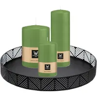 Wiedemann Cilinderkaarsen - stompkaarsen set - op zwart dienblad van metaal - 3x stuks - groen - 6 x 12 - 10x15 - 7x20 cm