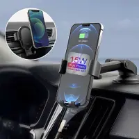 Phreeze Telefoonhouder Auto Ventilatie - Draadloos Opladen 15W - Qi Autolader - Klemt Vanzelf Vast - Sterke Grip - Verstelbaar - Universeel - Zwart