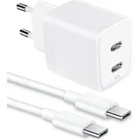 Phreeze 45w GaN usb C Adapter + usb C naar usbC Kabels - 1 Meter - 2 usbC Poorten - Geschikt voor S24,S23,S22,S21,Tablet,S9,Plus,Ultra,Pro,Max,iP 15