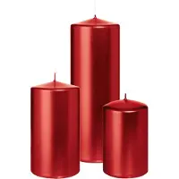 Wiedemann Cilinderkaarsen/stompkaarsen - set van 3 - metallic rood - 6x8/7x13/7x20 cm