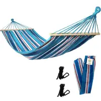 Rijoka Hangmat Large met Spreidstok Gestreept 1 Persoons Incl. 2 Haken, Touw én Opbergzak