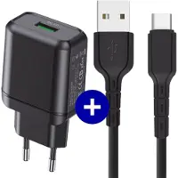 Phreeze Usb Adapter met usb-C Kabel - 1 Meter - Snellader - Quick Charge 18w - Voor S21,Tab S7,Tab A8,Tab S6 Lite, A52, A53, A51, A13, S22, S21, S10