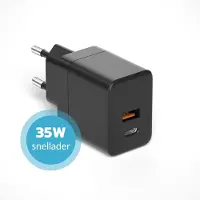 Phreeze Usb C Adapter 2 Poorten - Usb C oplader 35w - 35w Snellader met usb C en usb A poorten - Snel oplader voor gsm / telefoon / tablet / laptop / e-reader