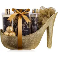 Accentra Geschenk set - Wellness Luxury - Gouden glitter pump - badset - leuk kerstgeschenk voor je mama, vriendin, plusmama, oma!