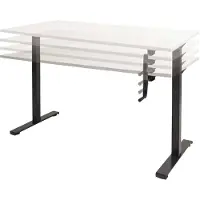 Schaffenburg Dextro slinger zit/sta 180x80cm, hoogte verstelbare werkplek dmv slinger, T-poot frame. Frame kleur zwart (RAL9005) en blad Honey Castello
