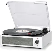 Dd Platenspeler met Speakers - Ingebouwde Speakers - Retro - 37x34x15cm - Retro Wit