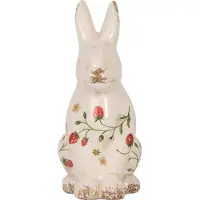 Clayre & Eef Decoratie Beeld Konijn 16x12x28 cm Beige Keramiek Aardbeien