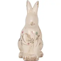 Clayre & Eef Decoratie Beeld Konijn 13x10x21 cm Beige Keramiek Bloemen