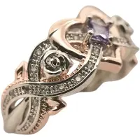 Ds Zilver Rosé met Diamonds - Exclusieve Ring - Hart Ring met Paarse Zirkonia -Diameter 19mm