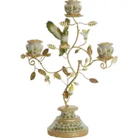 Light & Living Kandelaar 3L 26x13x37 cm PARROT crème-groen-geel+licht goud (Goud, 26x37x13cm)