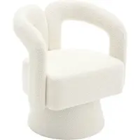Merax 360° Draaibare Accentstoel – Beige Bouclé – Luxe Ronde Fauteuil met Brede Zitting en Metalen Basis – 74x67x55 cm