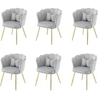 Merax Set van 6 Moderne Fluwelen Stoelen - Gestoffeerde Eetkamerstoelen met Bloemblaadjes-Rugleuning - Vergulde Metalen Poten en Vlinderkussens - Voor Woonkamer - Slaapkamer en Eetkamer
