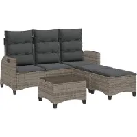 vidaXL 3-delige Tuinbankstel met kussens L-vormig poly rattan grijs