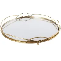 Dekoria Design dienblad van spiegel glas - Rond - 34 x 4 cm - goud metaal - opstaande rand - voor glazen en kopjes