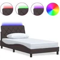vidaXL Bedframe met LED-verlichting, zonder matras, donkerbruin, 100x200 cm, stof