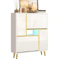Merax Moderne Schoenenkast met LED Verlichting – Hoogglans Deuren - Verstelbare Schappen - Wit – 80x25x96 cm