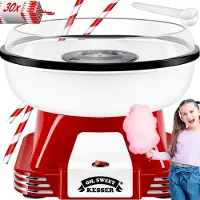 Kesser Suikerspinmachine Set voor thuis - Met 30x Suikerspinstaafjes & Maatschep - Retro Suikerspinmachine - Suikerspinmachine Met Accessoires - Hoogte 22 cm - 500 W - Rood / Wit