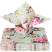 Ambiente Tafel diner servetten - Pioenrozen thema - 20x stuks - 33 x 33 cm - Lente/zomer/bloemen/Rozen