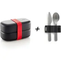 Lékué Lunchbox/Broodtrommel - To Go - Set met Bestek - Black