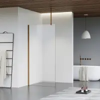 FortiFura Galeria inloopdouche - 30x200cm - mat glas - plafondarm - Geborsteld koper PVD (Koper) SW797931/SW876702/SW876705