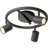 QAZQA Plafondspot zwart GU10 50mm 3-lichts rond incl. backlight en 3-way switch - Back Up