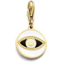 CO88 Collection 8CH-00029 Stalen Bedel - Oog - Zwart en Wit Emaille - 15 mm - Carabijnhaak - Goudkleurig