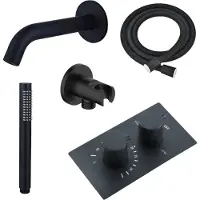 FortiFura Calvi Badkraan set - uitloop - 22cm inkortbaar - gladde slang - staafhanddouche - inbouwdeel - wandhouder - mat zwart SW542644/SW706210/SW721167/SW1122511/SW496811