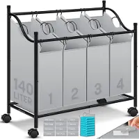 Kesser Wasmand op Wieltjes met 4 Uitneembare Vakken - Wassorteerder Waszak - Grijs