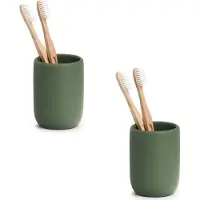 Zeller tandenborstelhouder - 2x - kunststeen - salie groen - D7 x H10 cm