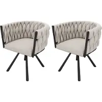 Merax Luxe Eetkamerstoelen – Set van 2 – Draaibare Stoelen – 360° Rotatie – Linnen Bekleding – Stevige Metalen Poten – Ergonomisch Design – Beige en Zwart