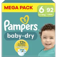 Pampers Baby-Dry luiers - Maat 6 (13-18 kg) - 92 stuks - Unieke extra laag - Absorberende kern - Dubbele beschermrandjes (Tot maat 5+)