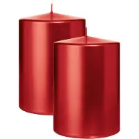 Wiedemann Cilinderkaars/stompkaars groot - 2x - metallic rood - 15 x 10 cm - 113 branduren - zuilkaarsen