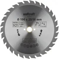 Wolfcraft - Cirkelzaagblad 190x20mm - 30 Tanden - Zaagblad voor Cirkelzaag - Serie groen - 6376000