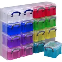 Really Useful Box transparante muurkubus met 16 gekleurde opbergdozen van 0,14 liter