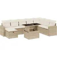vidaXL 9-delige Loungeset met kussens poly rattan beige