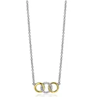 Zinzi zilveren ketting 45cm geel verguld met 3 open rondjes verbonden wit ZIC2045Y