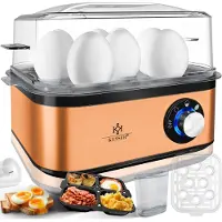 Kesser Eierkoker electrisch voor 8 Eieren | Elektrische Eierkoker 500W van roestvrij staal met Timer en Maatbeker, kom voor omelet & Eierhouder BPA-vrij - Zwart / Koper