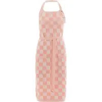 Knit Factory Gebreide Keukenschort Dames & Heren - Kookschort - Kokssloof - Keukensloof - Koksschort - Barbecue schort Block - Ecru/Apricot - Roze - One Size - Met steekzakken