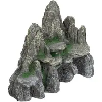 Relaxdays aquarium decoratie - rots met grot - staand - 21 cm hoog - grijs-groen