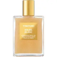 Tom Ford Soleil Blanc: Glanzende olie, rozentende, met glitters, universeel, 100 ml, fles. Geur: amber, benzoë, bergamot, kardamom, kokos, jasmijn, roze peper, pistache, tonkaboon...