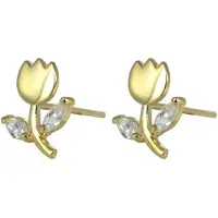 New Bling 9NBSAM-G200097 Gouden Oorknopjes - Dames - Tulp - Zirkonia - 8 x 6,3 mm - 14 Karaat - Goud
