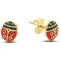 New Bling 9NBSAM-G230252 Gouden Oorknopjes Lieveheersbeestje - 6x5mm - Emaille - Rood;Zwart - 14 Karaat - Goud