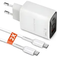 Xssive 65W GaN USB C Adapter + USB C naar USBC Kabels - 1 Meter - 3 USBC Poorten - S24,S23,S22,S21,Tablet,S9,Plus,Ultra,Pro,Max,iP 15