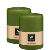 Wiedemann Cilinderkaars/stompkaars groot - 2x - olijfgroen - 15 x 10 cm - 113 branduren - zuilkaarsen