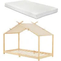 En.casa Kinderbed Brome huisbed met matras 90x200 cm houtkleurig en beige []