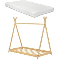 En.casa Kinderbed Vimpeli tipi met matras bamboe 90x200 cm houtkleurig