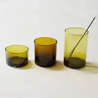 Household Hardware Waterglas Kadousse S - mosterdgeel - h 5 cm - handgeblazen van gerecycled glas